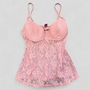madonna’s brand material girl baby pink lace sheer corset